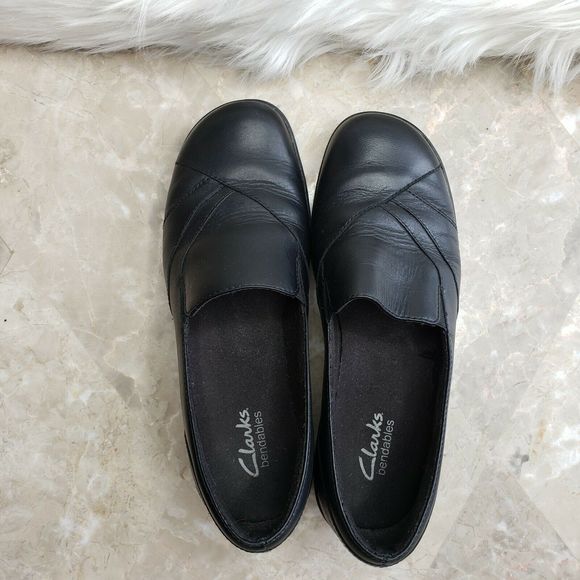 CLARKS Bendables Black Leather Loafers Wedge 6.5M - Picture 4 of 7